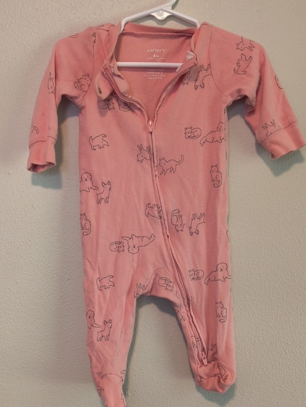 Carter's Pink Cat Sketch Zip-Front Footed One-Piece